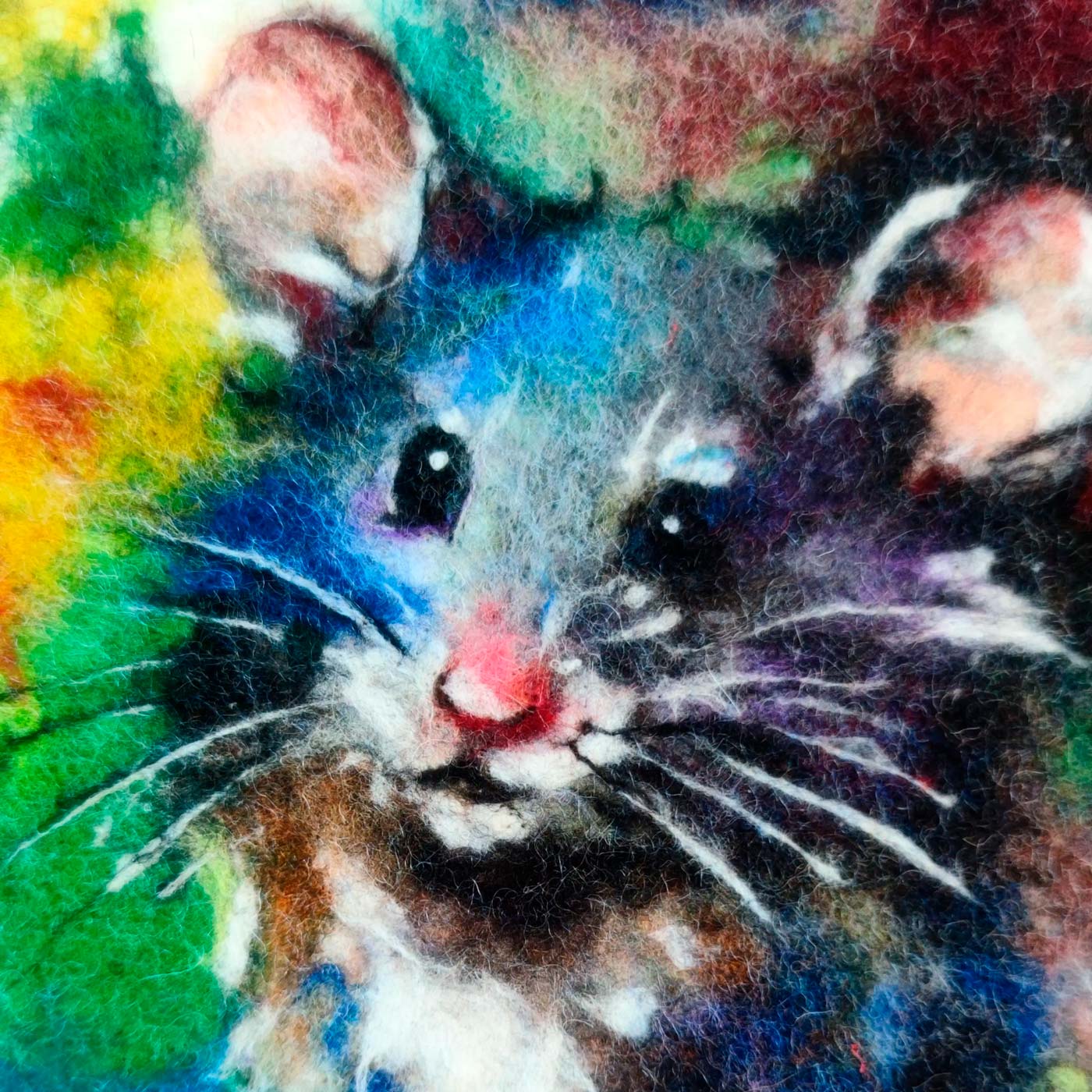 Wool Painting ”The Colorful Adventure of the Mouse”, from the Whimsical Wildlife in Bloom collection
