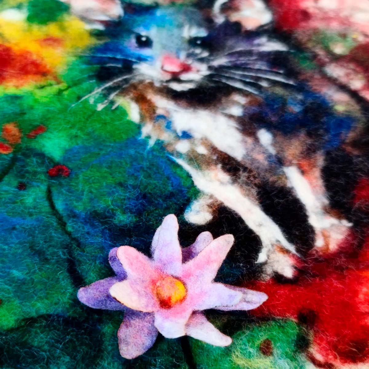Wool Painting ”The Colorful Adventure of the Mouse”, from the Whimsical Wildlife in Bloom collection