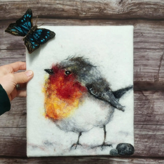 Wool Painting "Bird and Butterfly"