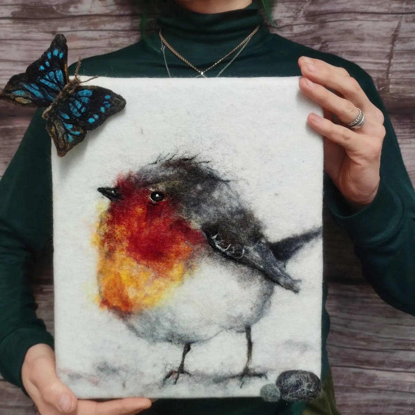 Wool Painting "Bird and Butterfly"