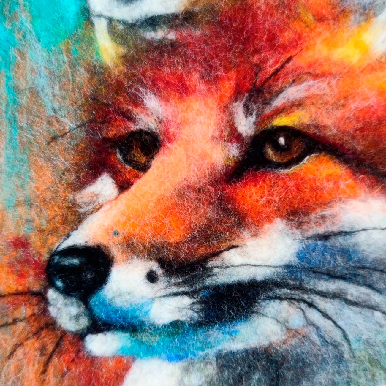 Wool Painting ”Fox in an Enchanting Sea of Flowers”, from the Whimsical Wildlife in Bloom collection
